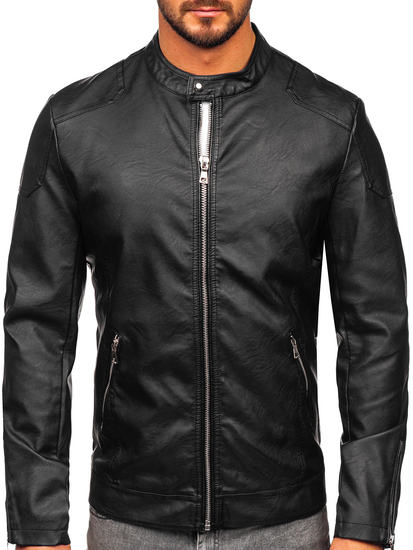 Μαύρο ανδρικό δερμάτινο μπουφάν Bolf 11Z8027