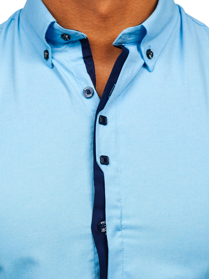 Γαλάζιο ανδρικό κομψό πουκάμισο με μακριά μανίκια Bolf 24701