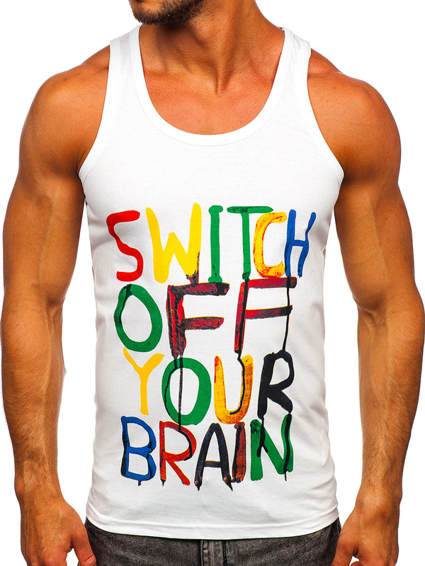 Λευκο μπλουζακι tank top τυπου μποξερ με σταμπα Bolf 14837