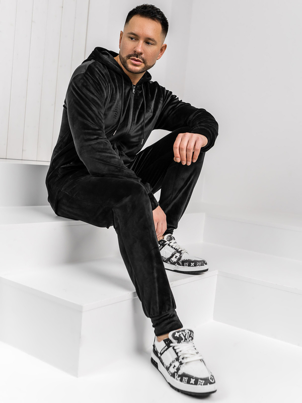 Μαύρη βελούδινη ανδρική φόρμα με κουκούλα Bolf 8C1538