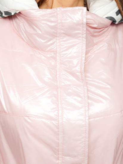 Γυναικείο ροζ καπιτονέ χειμερινό μπουφάν με κουκούλα Bolf B9570