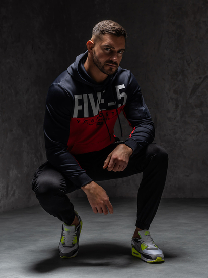 Κόκκινο με εκτύπωση ανδρικό φούτερ με κουκούλα Bolf HY972