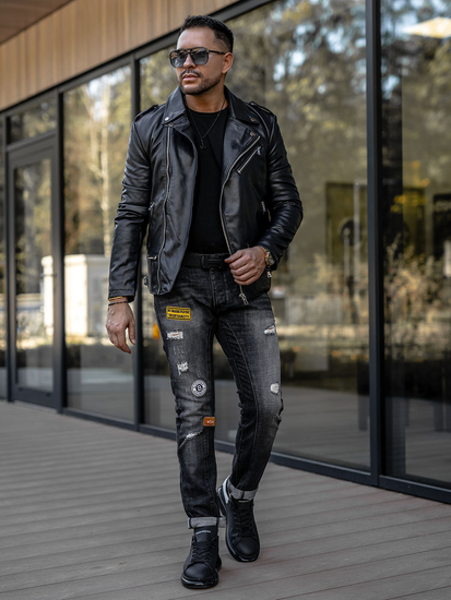 Μαύρο ανδρικό τζιν παντελόνι regular fit Bolf MP0047N