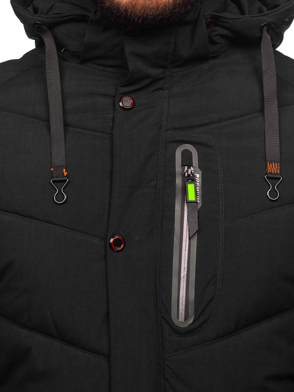 Μαύρο καπιτονέ ανδρικό χειμερινό μπουφάν Bolf 22M55