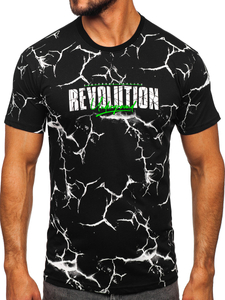 Ανδρικό μπλουζάκι με στάμπα από βαμβάκι Μαύρος Bolf 14717