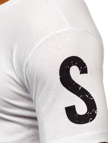 Ανδρικό μπλουζάκι με στάμπα από βαμβάκι Λευκό Bolf 1180