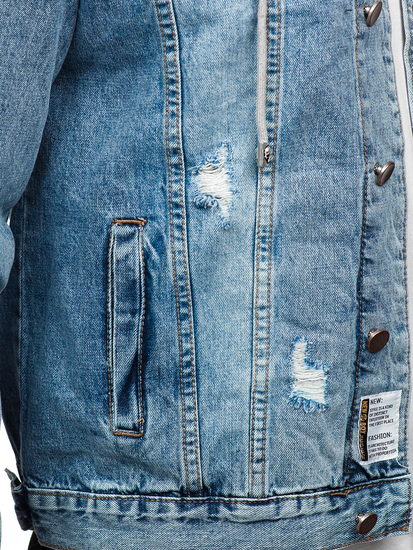 Γαλάζιο τζιν ανδρικό μπουφάν με κουκούλα Bolf MJ505BC