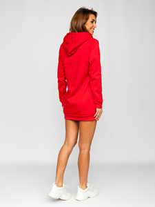 Κόκκινο μακρύ γυναικείο φούτερ με την κουκούλα Bolf YS10003-A