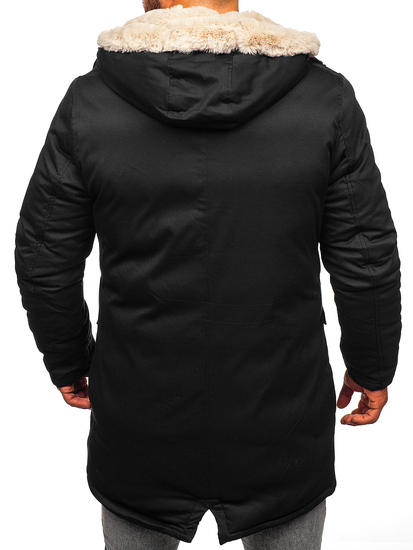 Μαύρο ανδρικό χειμερινό μπουφάν παρκά Bolf 22M37