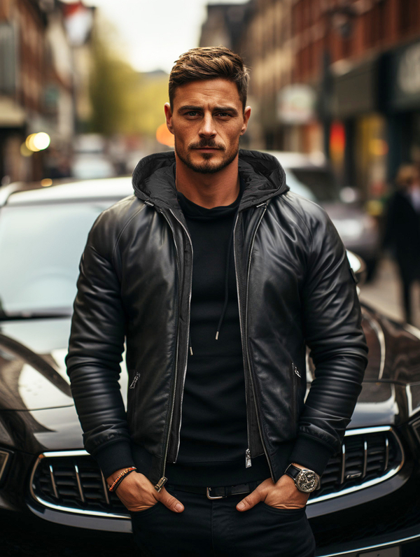 Μαύρο δερμάτινο μπουφάν bomber ανδρικό Bolf 11Z8004