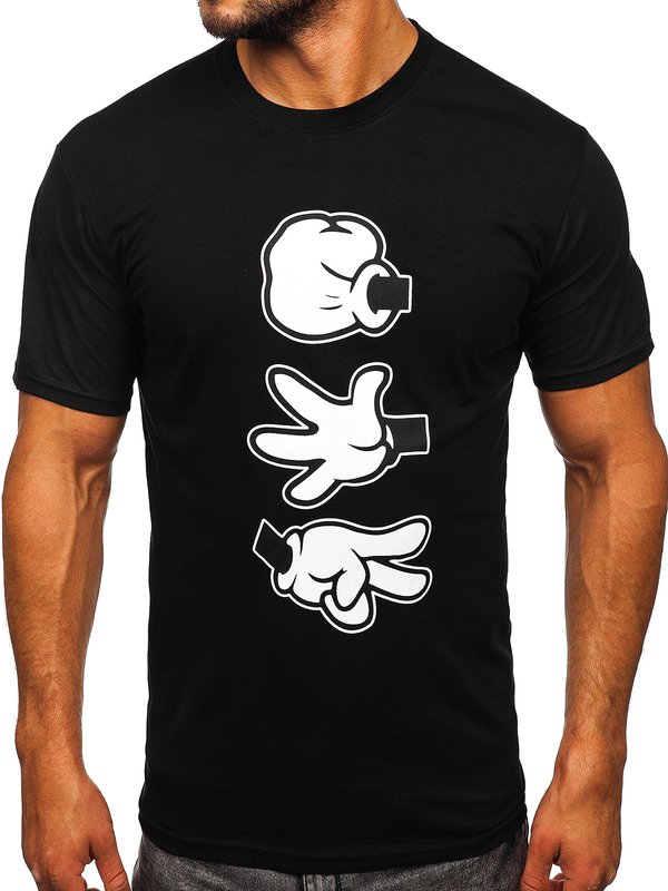 Ανδρικό μπλουζάκι με στάμπα από βαμβάκι Μαύρος Bolf KS1997