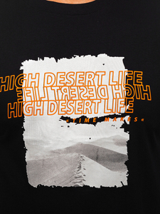 Μαύρο βαμβακερό ανδρικό t-shirt με στάμπα Bolf MPO3465