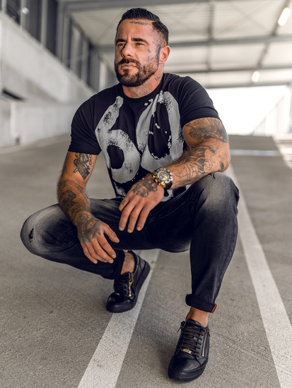 Ανδρικό μπλουζάκι με στάμπα Μαύρος Bolf 0303A