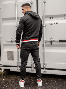 Μαύρο ανδρικό σετ φόρμας με την κουκούλα Bolf 8C60