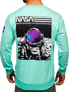 Ανδρικό φούτερ σε μέντα χρώμα με εκτύπωση χωρίς κουκούλα Bolf 6476