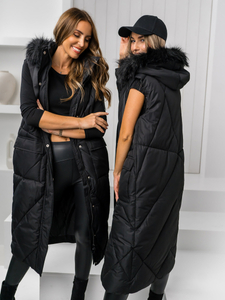 Μαύρο μακρύ καπιτονέ γυναικείο γιλέκο Bolf 5M3166