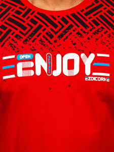 Κόκκινο βαμβακερό ανδρικό μπλουζάκι με στάμπα Bolf 14720