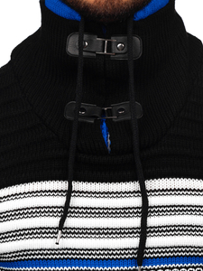 Μαυρο-Μπλε χοντρο πουλοβερ ανδρικο με ορθιος γιακας Bolf 2026