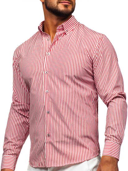 Κοραλλί ανδρικό μακρυμάνικο ριγέ πουκάμισο Bolf 22731