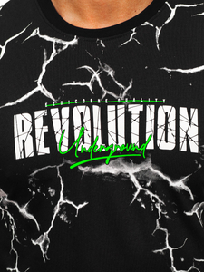 Ανδρικό μπλουζάκι με στάμπα από βαμβάκι Μαύρος Bolf 14717