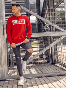 Ανδρική μπλούζα χωρίς κουκούλα με στάμπα κόκκινη Bolf 11115A