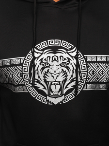 Μαύρη ανδρική μπλούζα με κουκούλα kangaroo με στάμπα Bolf 8B996