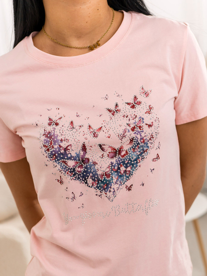 Ροζ γυναικείο t-shirt με στάμπα Bolf 95T2523