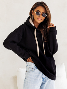 Γυναικείο ζεστό φούτερ με κουκούλα τύπου καγκουρό Μαύρος Bolf 82131