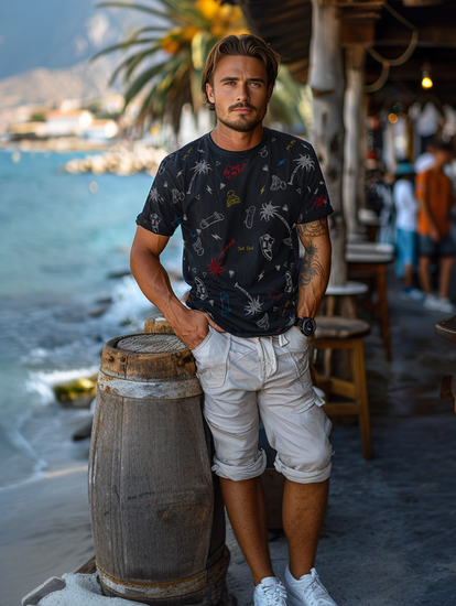 Ανδρικό μπλουζάκι με στάμπα από βαμβάκι Μαύρος Bolf 1150A2