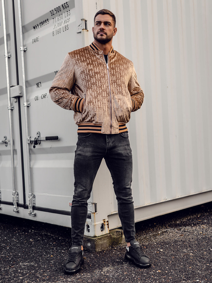 Καμηλό διπλής όψεως ανδρικό χειμωνιάτικο bomber baseball μπουφάν Bolf 3B105