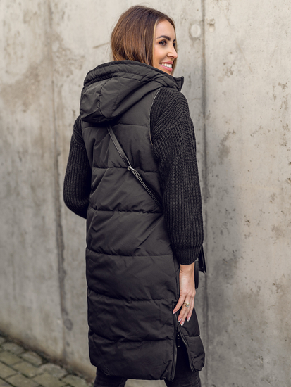 Μαύρο μακρύ καπιτονέ γυναικείο γιλέκο διπλής όψης Bolf B8022