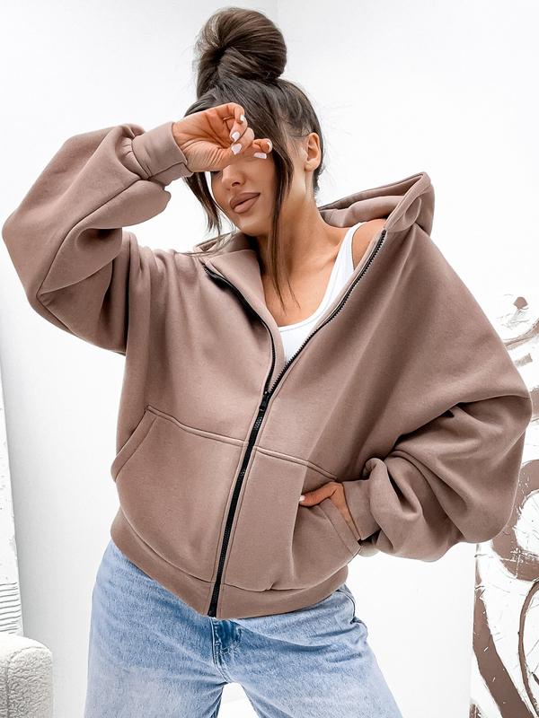 Γυναικεία ζεστή μπλούζα με κουκούλα σε σχήμα πεταλούδας Cappuccino Bolf 821112