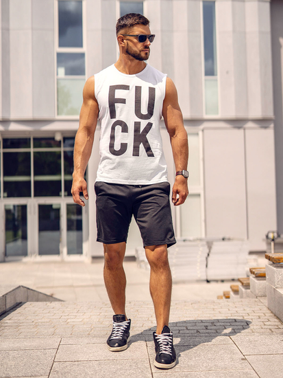 Λευκή αμάνικη μπλούζα tank top με στάμπα Bolf 14820A