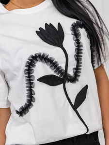 Λευκό γυναικείο t-shirt με εφαρμογή Bolf 96T632