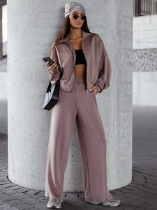 Γυναικεία αθλητική φόρμα 2 τεμαχίων με φερμουάρ και βουτυρένιο τελείωμα Cappuccino Bolf 821109