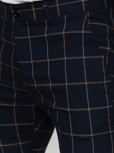 Σκούρο μπλε ανδρικό καρό υφασμάτινο παντελόνι Bolf 184177