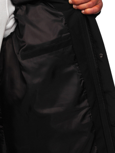 Μαύρο μακρύ καπιτονέ ανδρικό χειμερινό μπουφάν Bolf 31M5009