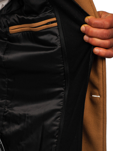 Καμηλο με διπλη σειρα κουμπιων παλτο ανδρικο χειμωνιατικο με αποσπωμενος ορθιος γιακας Bolf 8805