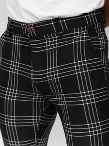 Μαύρο ανδρικό καρό υφασμάτινο παντελόνι Bolf 184160