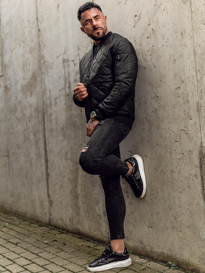 Μαύρο μεταβατικό ανδρικό καπιτονέ bomber τζάκετ Bolf MY-01