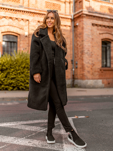 Μαύρο γυναικείο μακρύ μονωμένο χειμερινό παλτό Bolf AN105