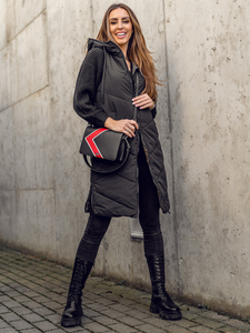 Μαύρο μακρύ καπιτονέ γυναικείο γιλέκο διπλής όψης Bolf B8022