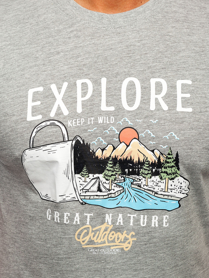 Γκρι βαμβακερό ανδρικό t-shirt με στάμπα Bolf MPO3485