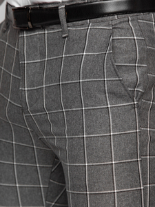 Ανθρακί ανδρικό καρό υφασμάτινο παντελόνι Bolf 0044