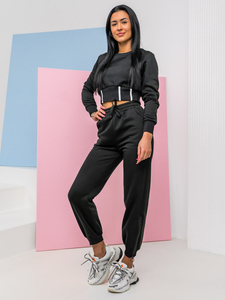 Μαύρο γυναικείο oversize σετ φόρμας δύο τεμαχίων Bolf 8C78