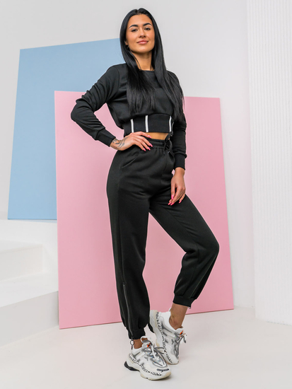 Μαύρο γυναικείο oversize σετ φόρμας δύο τεμαχίων Bolf 8C78