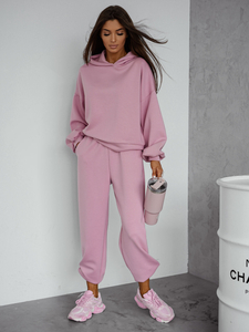 Γυναικεία αθλητική φόρμα 2 τεμαχίων με κουκούλα από βούτυρο Ροζ σε σκόνη Bolf 525