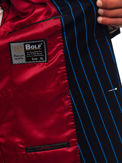 Σκούρο μπλε-μπλε ριγέ ανδρικό casual σακάκι Bolf 1652