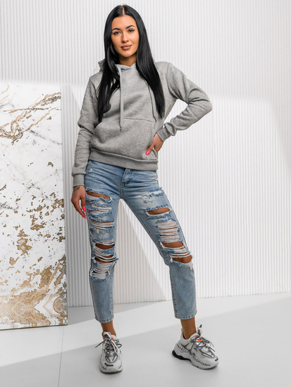 Γκρι γυναικείο φούτερ με κουκούλα Bolf W02A1