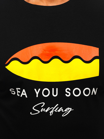 Μαύρο βαμβακερό ανδρικό t-shirt με στάμπα Bolf MPO3457